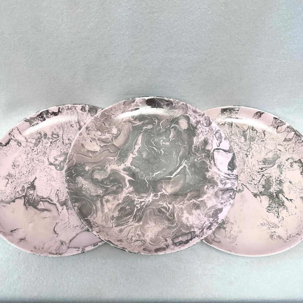 Sascha Brastoff Surf Ballet Pink Platinum Set of 3 Dinner Plates 10.5" MCM